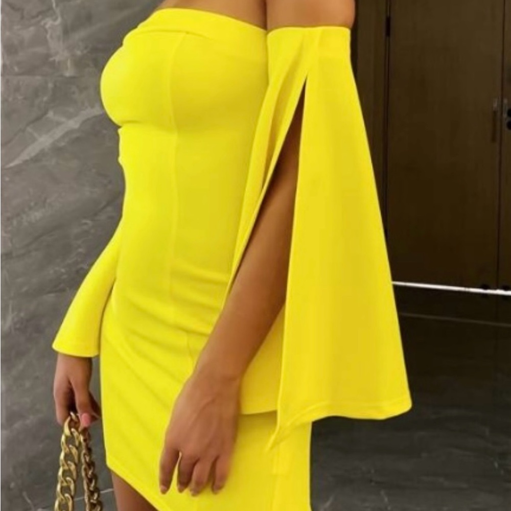 Med off shoulder yellow dress nwot - Picture 3 of 3
